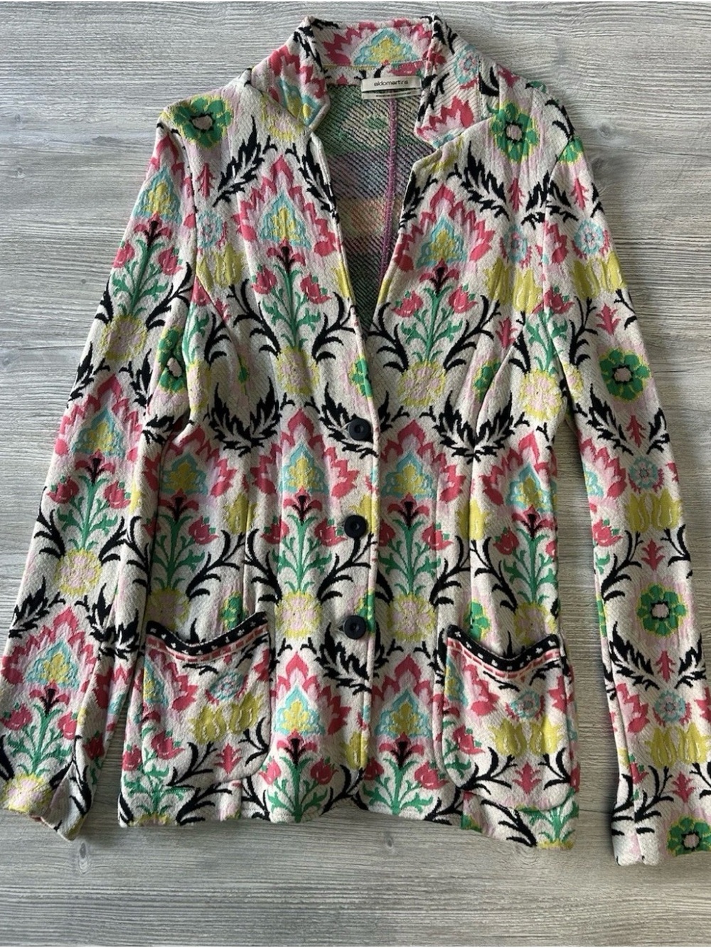 Aldo Martins Anthropology Cardigan Floral Intarsia Knit Blazer XS Bamboo Blend